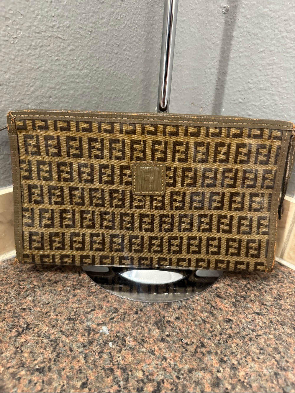 Fendi Zucchino FF vintage Monogram Canvas Clutch Pouch authentic